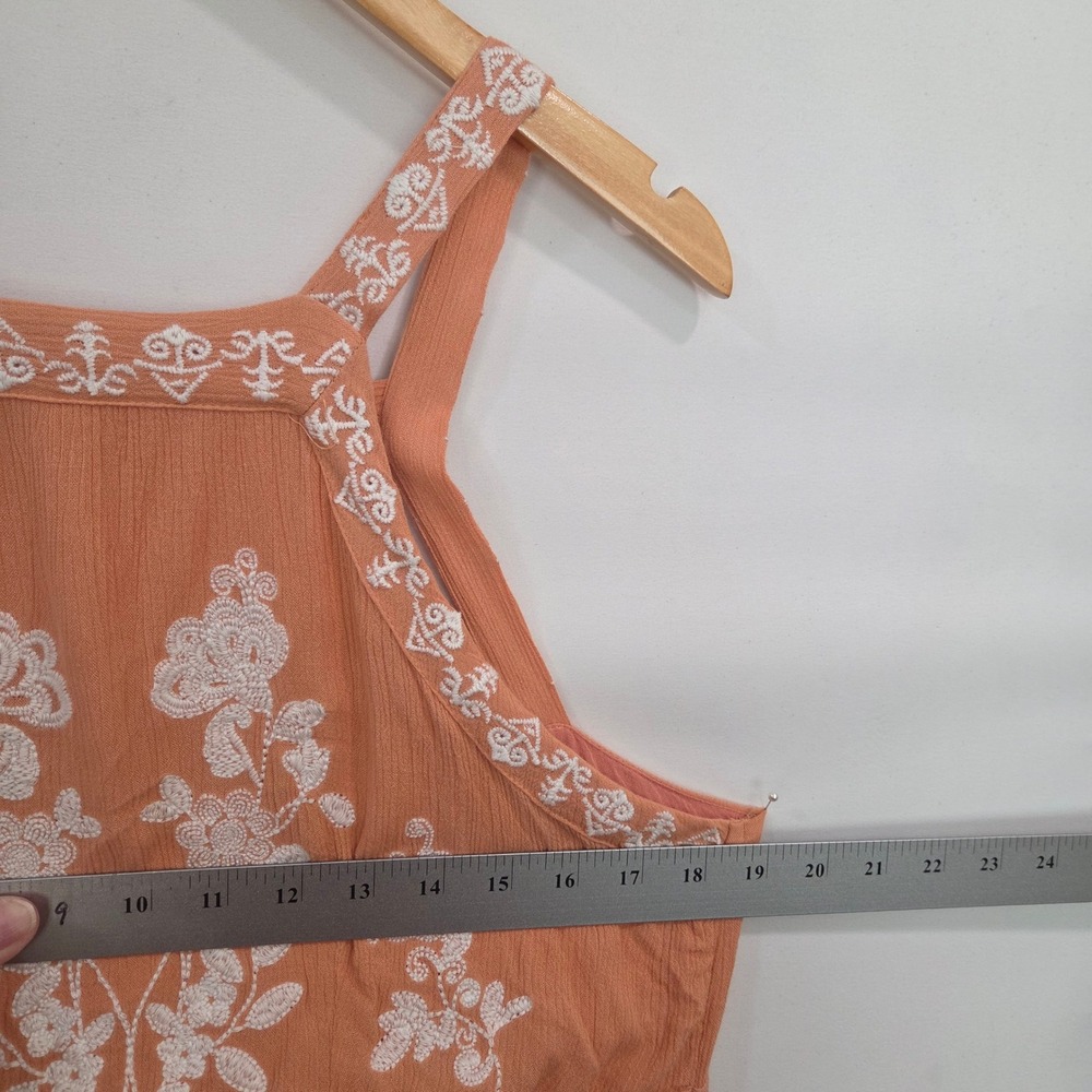 En Creme Orange Rayon Maxi Dress Large Embroidered Floral Halter Boho Summer - Picture 15 of 16